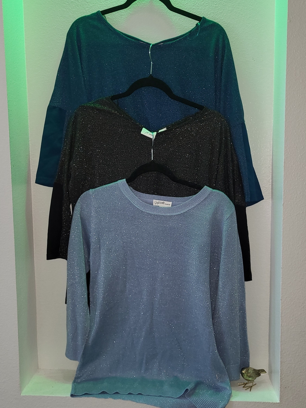 Bundle Of 3 Tops 3/4 Sleeve Sparkle Knit Sweater Top Jaclyn Smith Medium Blue